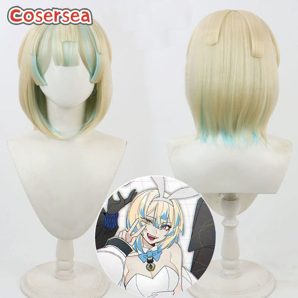 Virtual YouTuber Hibachi Mana 30cm Blonde Mixed Blue Cosplay Wigs