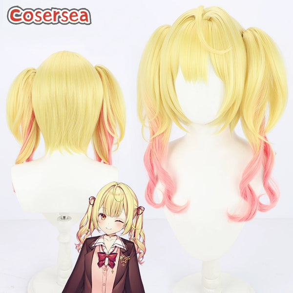 Virtual YouTuber Hoshikawa Sara 45cm Blonde Mixed Pink Ponytail Cosplay Wigs