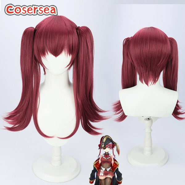 Virtual YouTuber Houshou Marin 50cm Wine Red Ponytail Cosplay Wigs