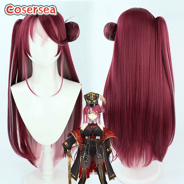 Virtual YouTuber Houshou Marine 85cm Wine Red Mixed White Cosplay Wigs