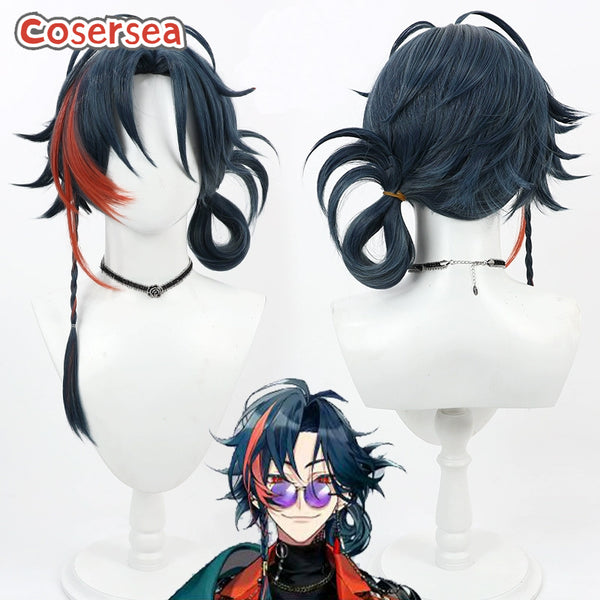 Virtual YouTuber Kaisei Dark Blue Mixed Red Men Cosplay Wigs