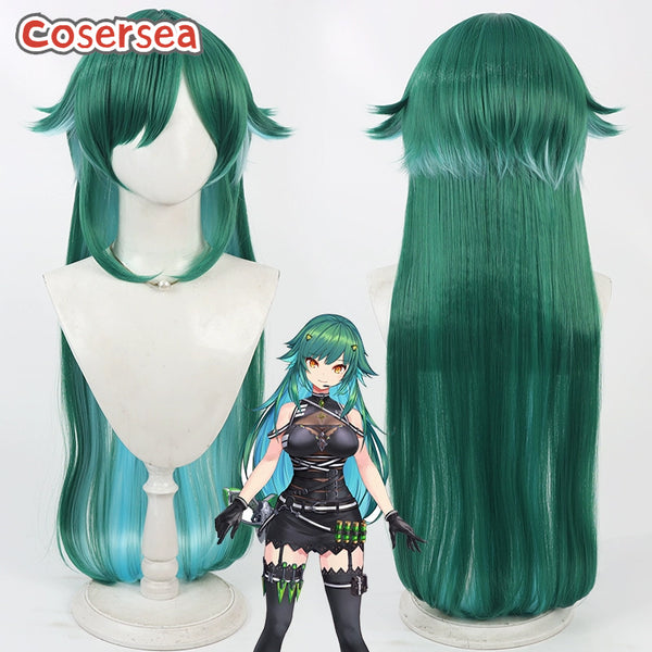 Virtual YouTuber Kitakoji Hisui 90cm Green Mixed Blue Cosplay Wigs