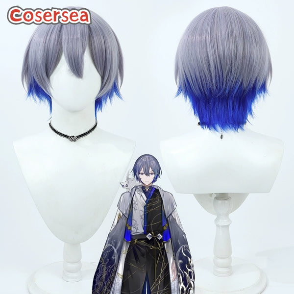 Virtual YouTuber Koyanagi Rou 30cm Gray Mixed Blue Cosplay Wigs