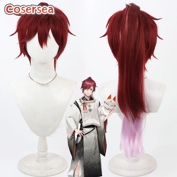 Virtual YouTuber Lauren Iroas 60cm Red Mixed Pink Ponytail Cosplay Wigs