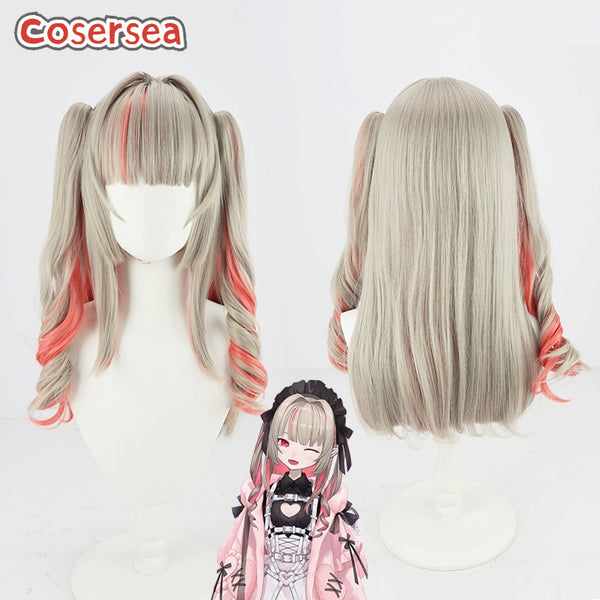 Virtual YouTuber Makaino Ririmu 60cm Gray Mixed Orange Red Cosplay Wigs
