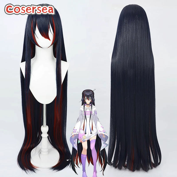 Virtual YouTuber Mika Melatika 130cm Black Mixed Red Cosplay Wigs