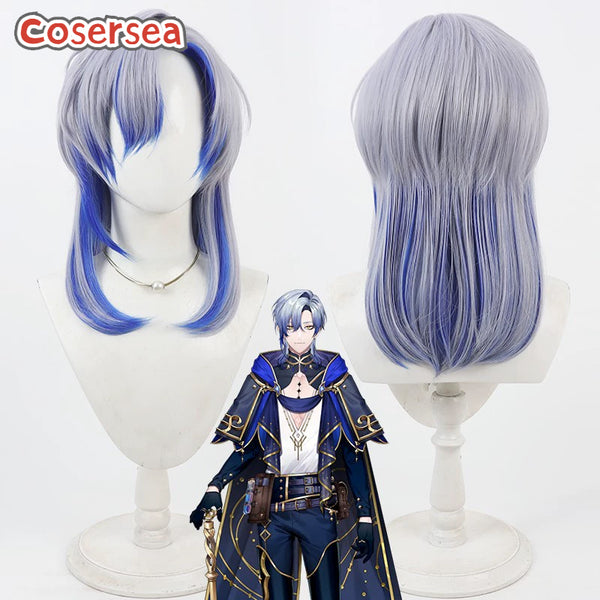 Virtual YouTuber Milan Kestrel Gray Mixed Blue Cosplay Wigs