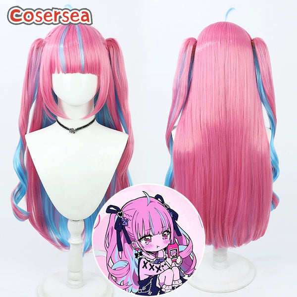 Virtual YouTuber Minato Aqua 80cm Pink Mixed Blue Ponytail Cosplay Wigs