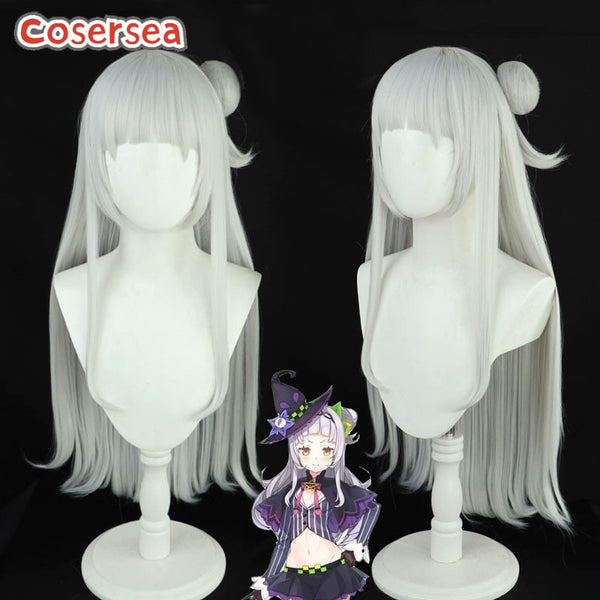 Virtual YouTuber Murasaki Shion 70cm Silver White Cosplay Wigs With Buns