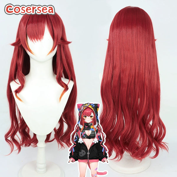 Virtual YouTuber Nekota Tsuna 90cm Red Mixed Orange Cosplay Wigs