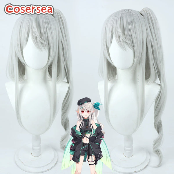 Virtual YouTuber Pomu Rainpuff 80cm Silver White Ponytail Cosplay Wigs