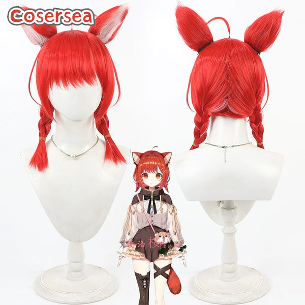 Virtual YouTuber Ratna Petit 40cm Red Mixed Pink Cosplay Wigs
