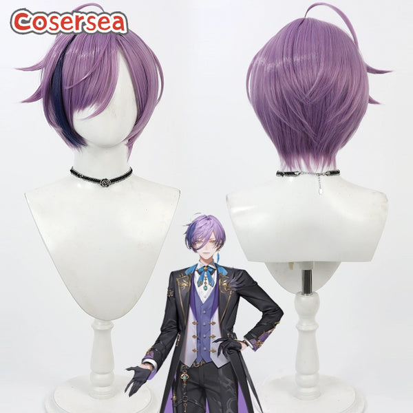 Virtual YouTuber Sakaki Ness 30cm Purple Mixed Blue Cosplay Wigs