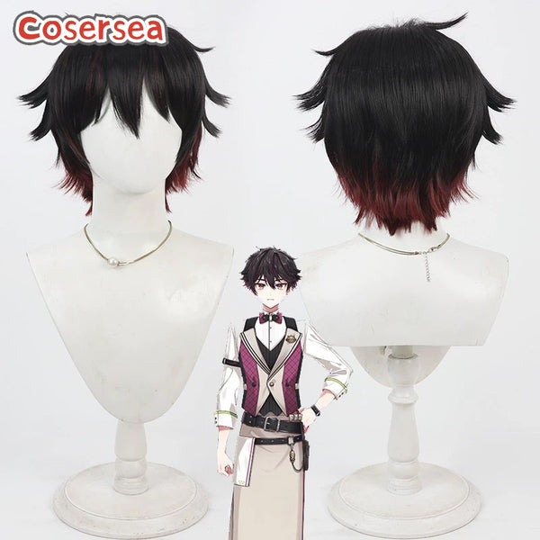 Virtual YouTuber Sakayori Soma 30cm Black Mixed Wine Red Men Cosplay Wigs