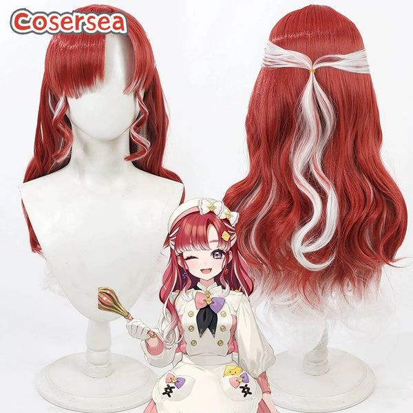 Virtual YouTuber Saotome Berry 70cm Wavy Red Mixed White Cosplay Wigs