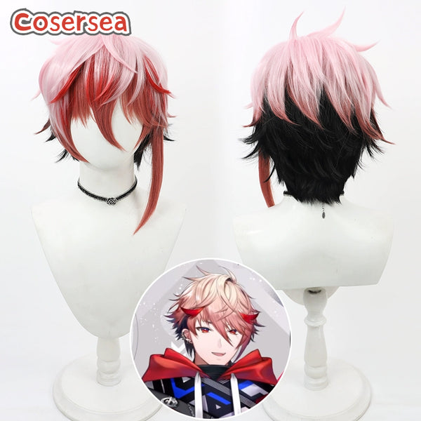 Virtual YouTuber Seraph Dazzlegarden 30cm Black Mixed Pink Red Cosplay Wigs