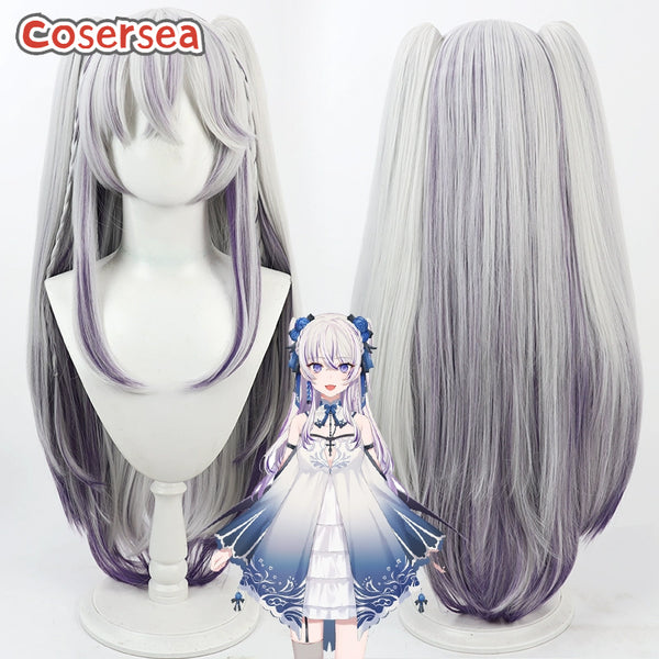 Virtual YouTuber Seren Azuma 75cm White Mixed Purple Ponytail Cosplay Wigs