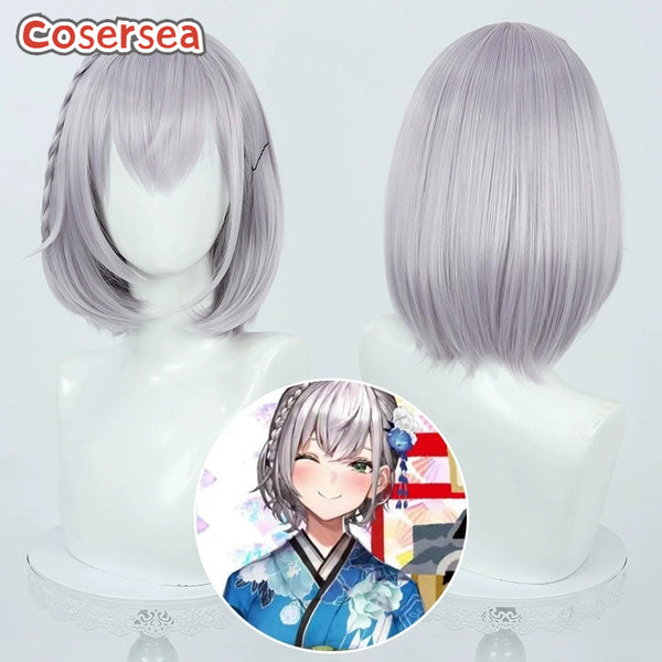 Virtual YouTuber Shirogane Noel 35cm Silver Gray Cosplay Wigs