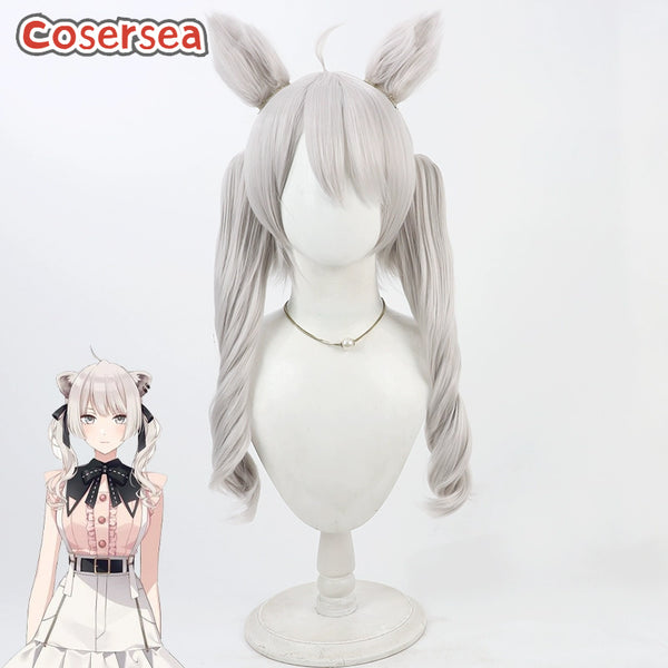 Virtual YouTuber Shishiro Botan Silver White Cosplay Wigs With Ears