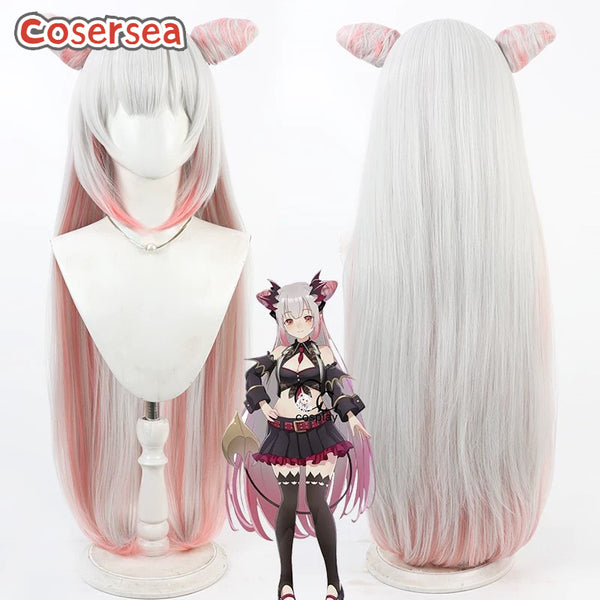 Virtual YouTuber Suou Patra 80cm Silver Gray Mixed Pink Cosplay Wigs With Buns