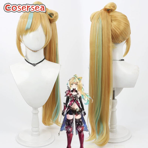 Virtual YouTuber Tachitsute Toto 85cm Blonde Mixed Green Cosplay Wigs