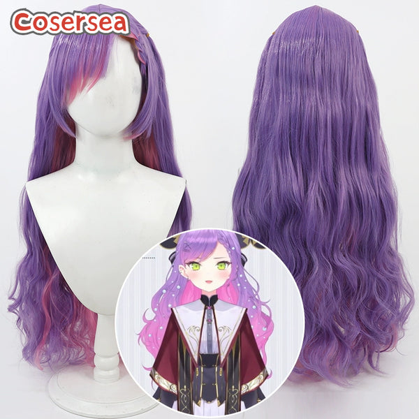 Virtual YouTuber Tokoyami Towa 90cm Wavy Purple Mixed Pink Cosplay Wigs
