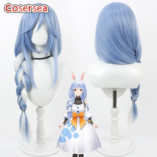 Virtual YouTuber Usada Pekora 75cm Blue Mixed White Braided Cosplay Wigs