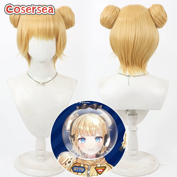 Virtual YouTuber Watson Amelia 30cm Blonde Cosplay Wigs With Buns