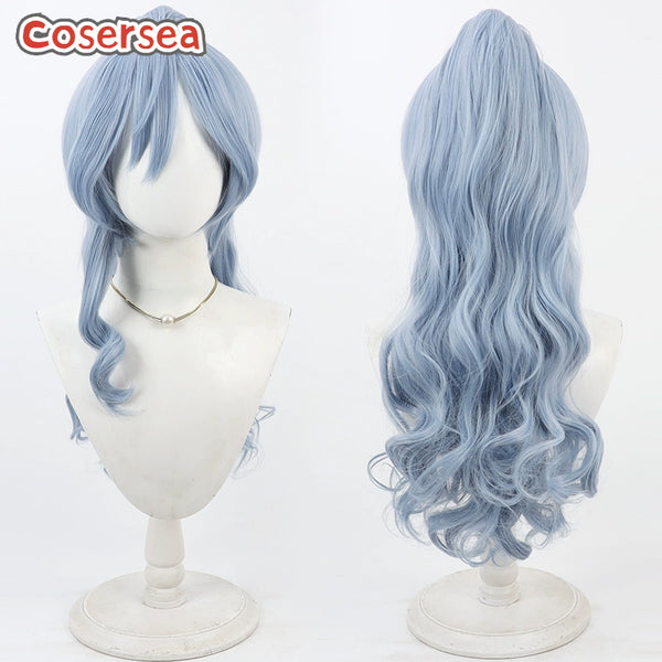 Virtual YouTuber Yano Kuromu 80cm Wavy Blue Ponytail Cosplay Wigs