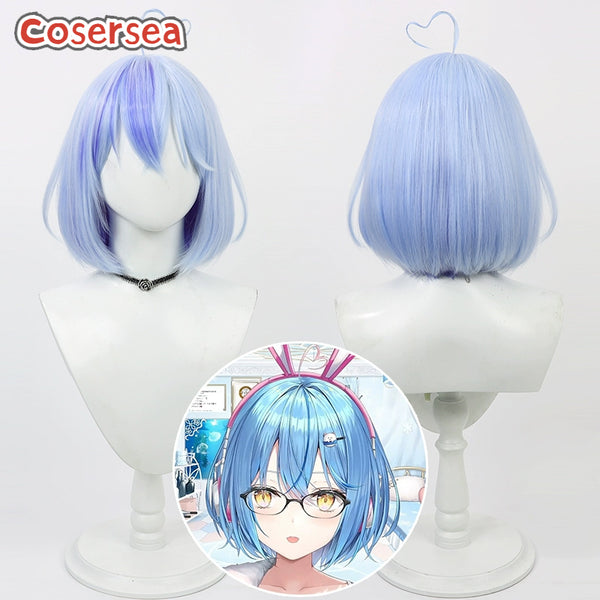 Virtual YouTuber Yukihana Lamy 30cm Mixed Blue Bobo Cosplay Wigs