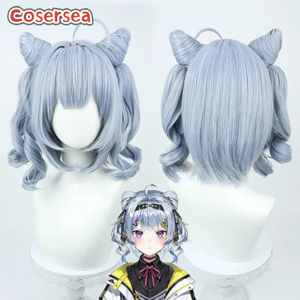 Virtual YouTuber Zaion LanZa 40cm Mixed Light Blue Cosplay Wigs With Buns