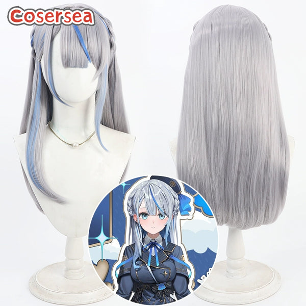 Virtual YouTuber Amagai Ruka 70cm Silver Gray Mixed Blue Cosplay Wigs