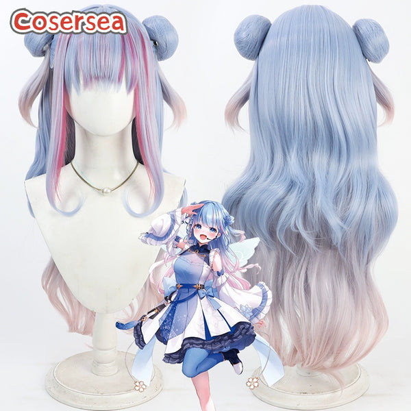 Virtual YouTuber Aoi Sakura 70cm Blue Mixed Cosplay Wigs With Buns