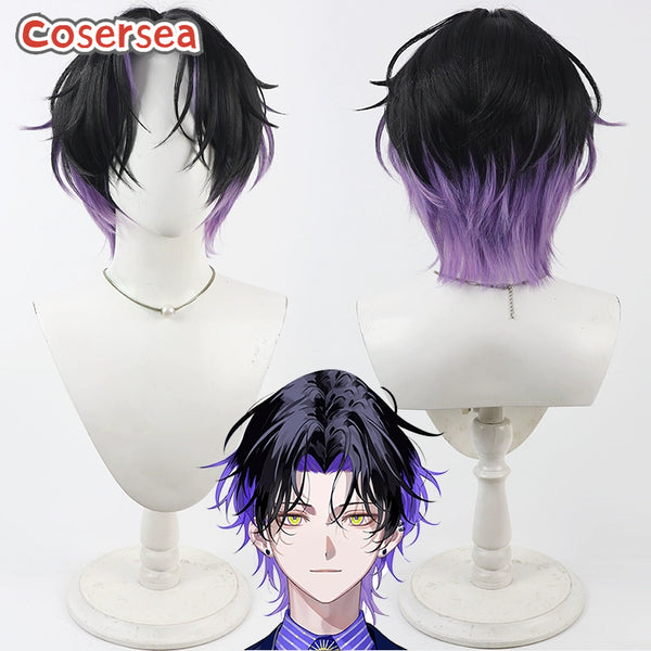 Cosersea Virtual YouTuber Asakura Shino 30cm Short Black Mixed Purple Men Cosplay Wigs