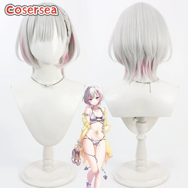 Cosersea Virtual YouTuber Asumi Sena 30cm Silver White Mixed Pink Cosplay Wigs