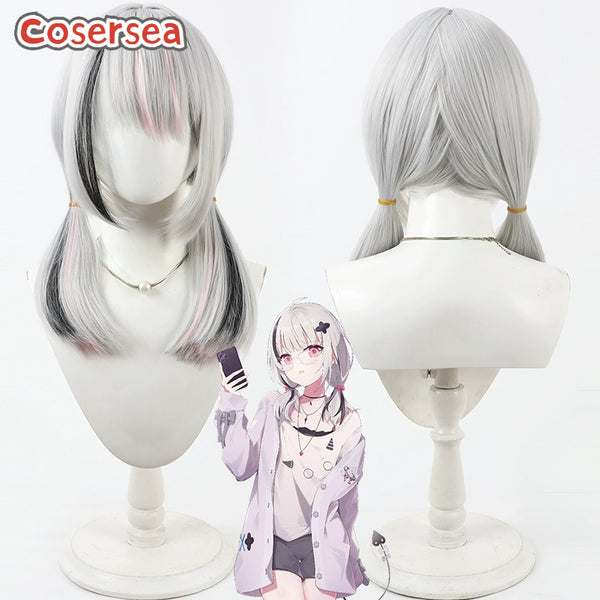 Cosersea Virtual YouTuber Asumi Sena 60cm Silver White Mixed Black Pink Cosplay Wigs