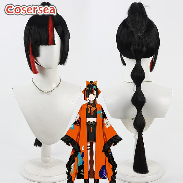 Cosersea Virtual YouTuber Choya Hanabi 70cm Black Mixed Red Ponytail Cosplay Wigs