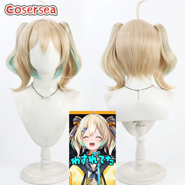 Virtual YouTuber Enna Alouette 30cm Blonde Mixed Blue Ponytail Cosplay Wigs