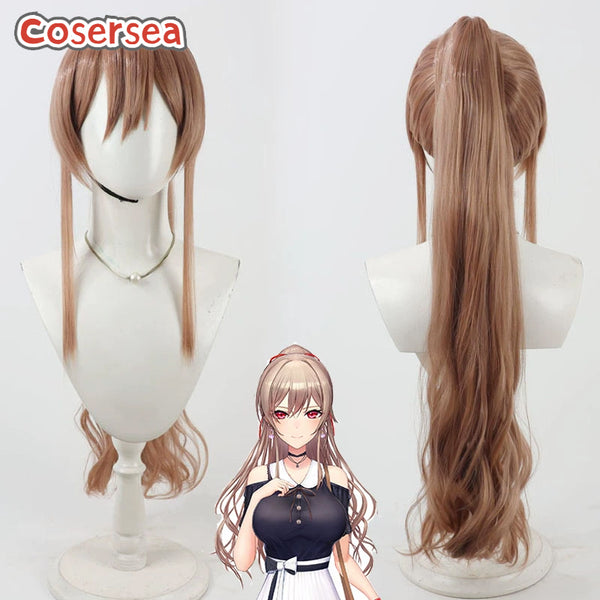 Cosersea Virtual YouTuber Furen E Lustario 80cm Brown Ponytail Cosplay Wigs