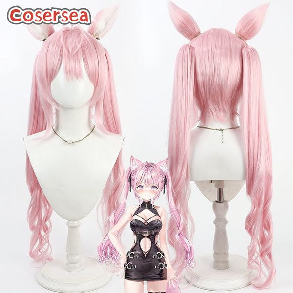 Cosersea Virtual YouTuber Hakui Koyori 80cm Wavy Pink Ponytail Cosplay Wigs