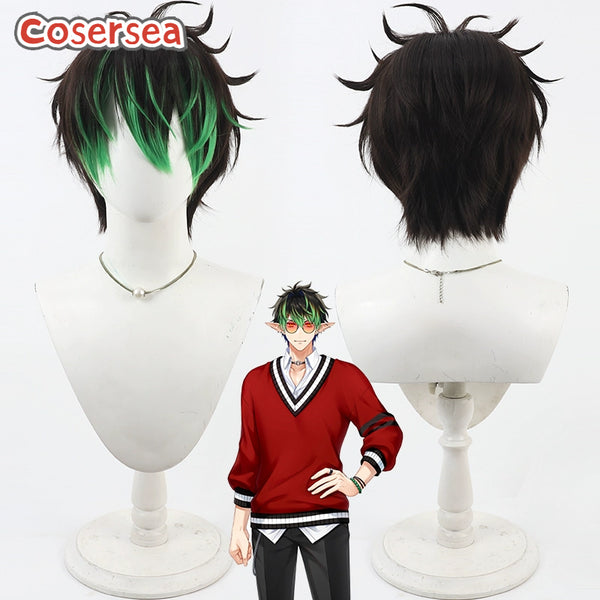 Cosersea Virtual YouTuber Hanabatake Chaika 30cm Dark Brown Mixed Green Cosplay Wigs