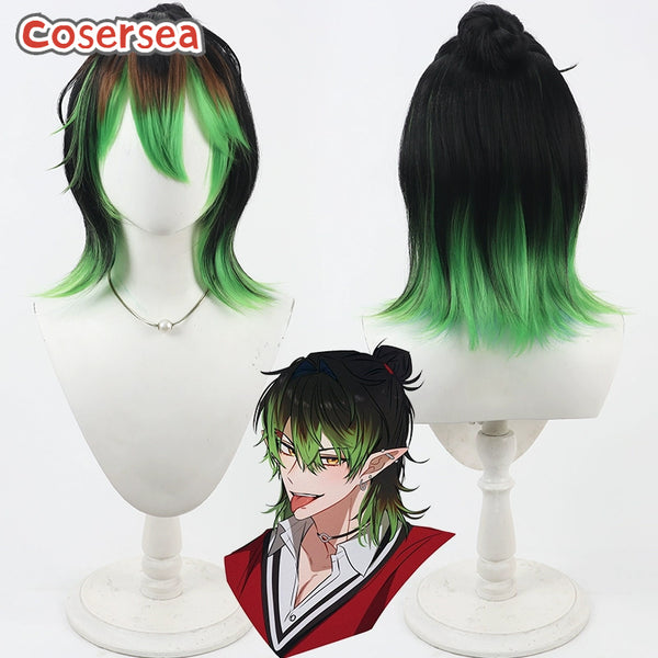 Cosersea Virtual YouTuber Hanabatake Chaika Long Black Mixed Green Brown Cosplay Wigs