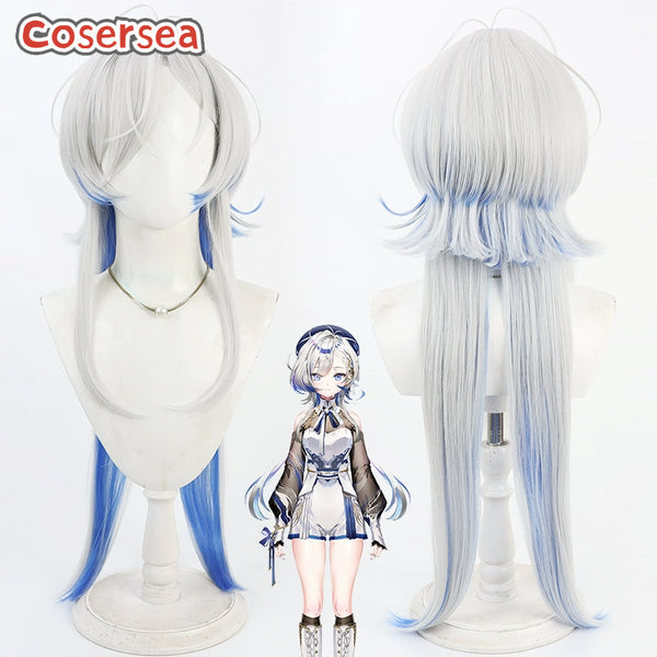 Virtual YouTuber Hebi 90cm Silver White Mixed Blue Cosplay Wigs