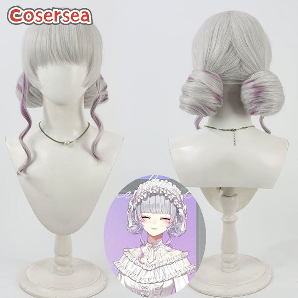 Cosersea Virtual YouTuber Higuchi Kaede 30cm Silver White Mixed Purple Cosplay Wigs