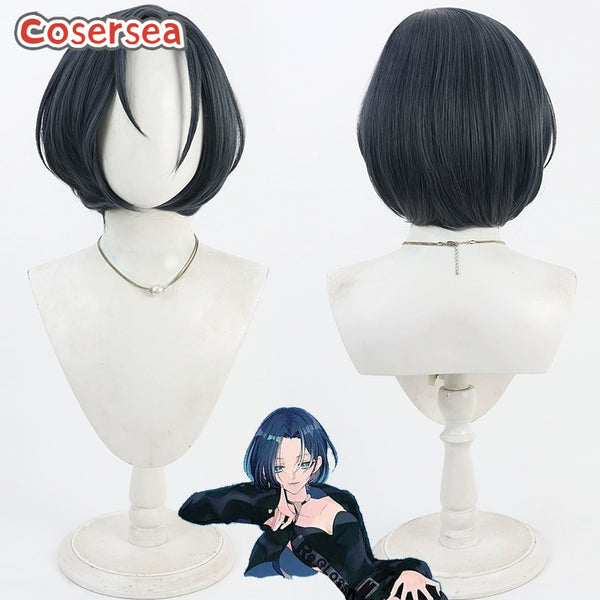 Virtual YouTuber Hiodoshi Ao 30cm Mixed Dark Gray Blue Cosplay Wigs