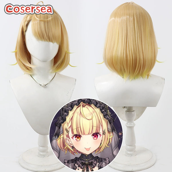 Cosersea Virtual YouTuber Hoshikawa Sara 30cm Blonde Mixed Yellow Bobo Cosplay Wigs