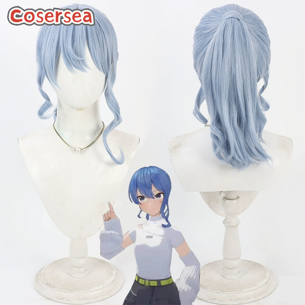 Virtual YouTuber Hoshimachi Suisei 40cm Blue Ponytail Cosplay Wigs