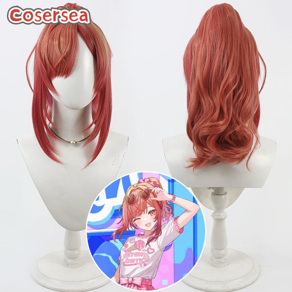 Cosersea Virtual YouTuber Ichijou Ririka Red Mixed Blonde Ponytail Cosplay Wigs