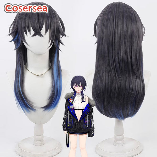 Virtual YouTuber Ichinose Uruha 60cm Dark Gray Mixed Blue Cosplay Wigs