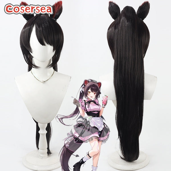 Cosersea Virtual YouTuber Inui Toko 90cm Dark Brown Mixed Red Ponytail Cosplay Wigs